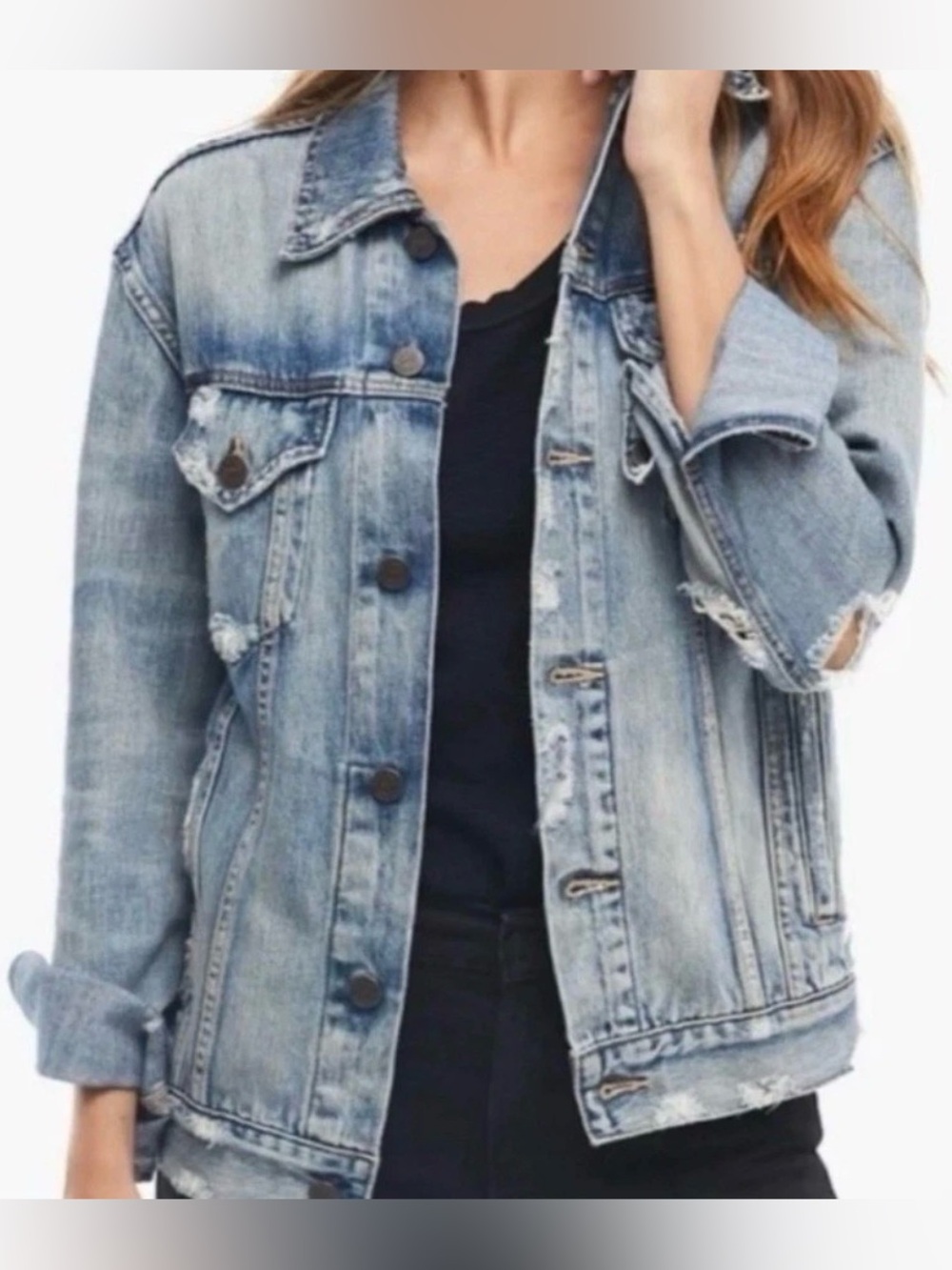 Able Merly Distressed Light Acid Wash Denim Jean Jacket XS